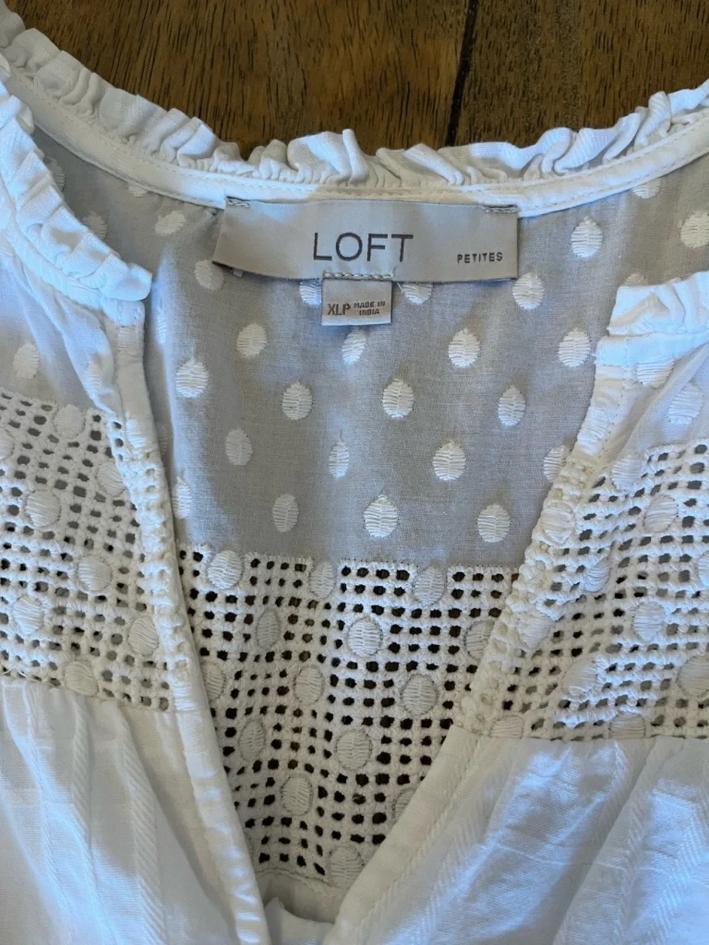 LOFT White Cotton Tie-Waist Dress with Eyelet Detail size XLP - Picture 3 of 7